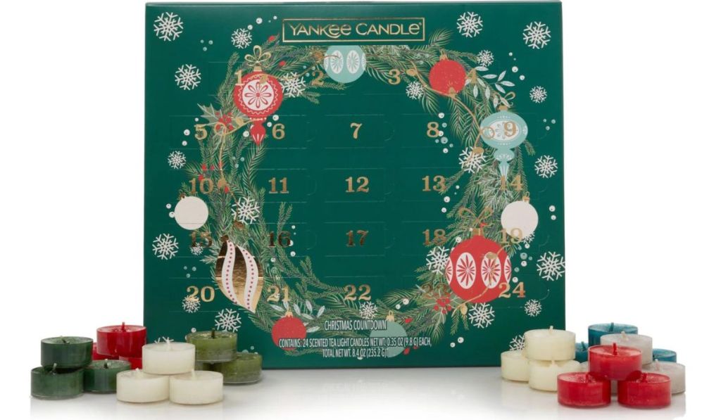 Yankee Candle Advent Calendar box with tealights around it 