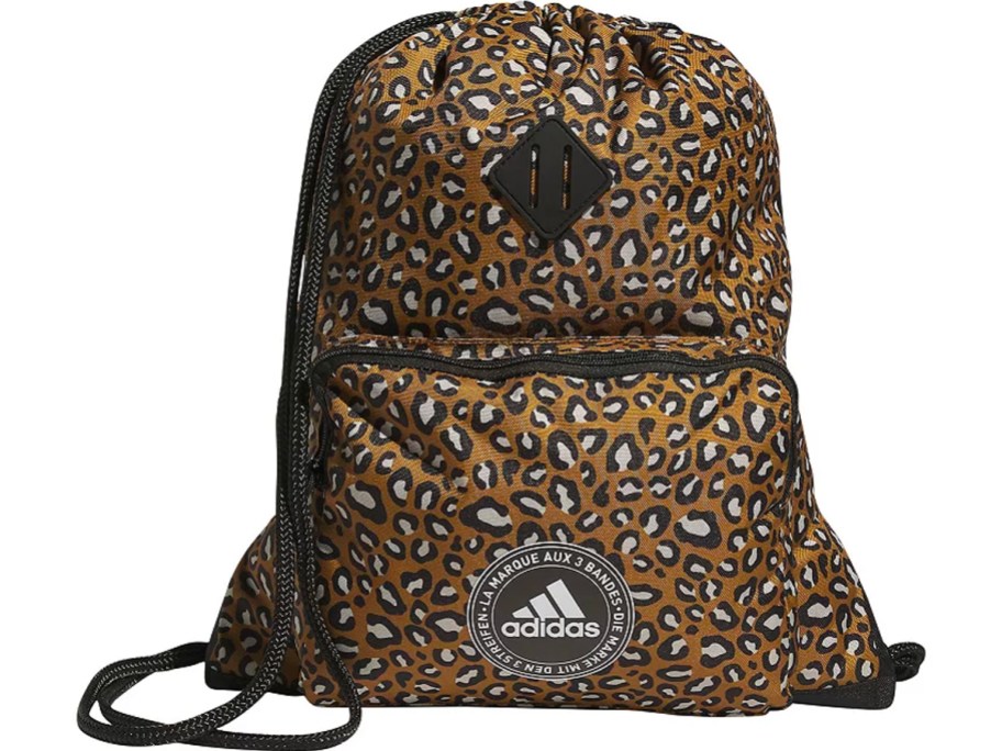 leopard print adidas sackpack stock image