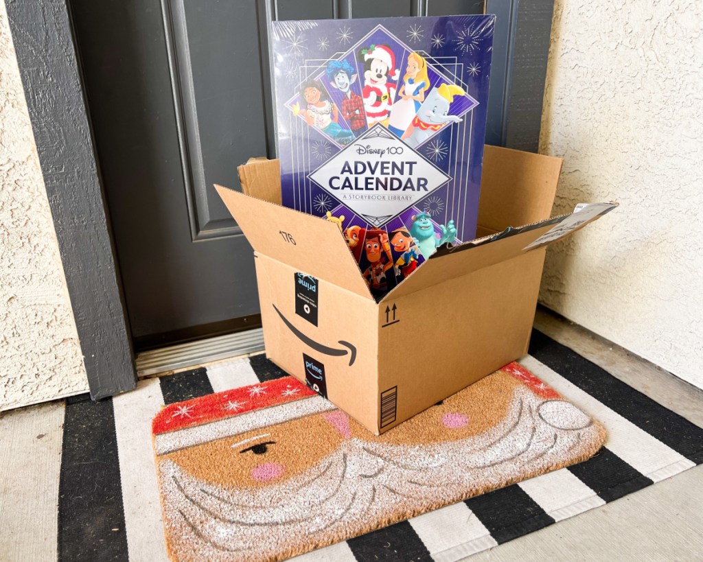 amazon box at door with advent calendar in it