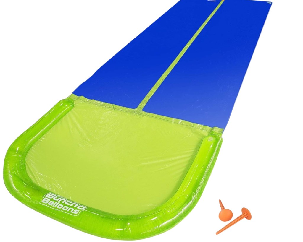 green and blue waterslide with two lanes