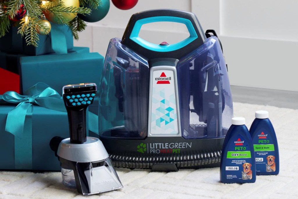 bissell little green machine in blue with accessories