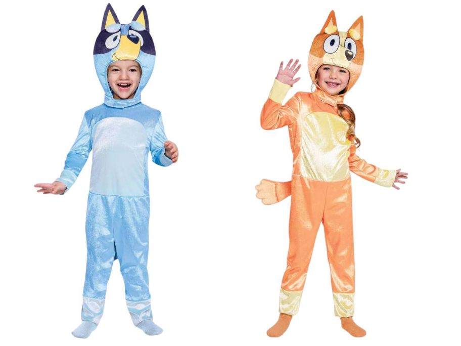 two kids wearing Bluey Halloween Costume Collection