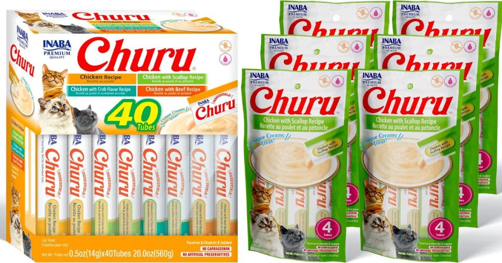 churu lickable cat treats chicken variety box and tuna and scallops 4 count pack of 6 stock image