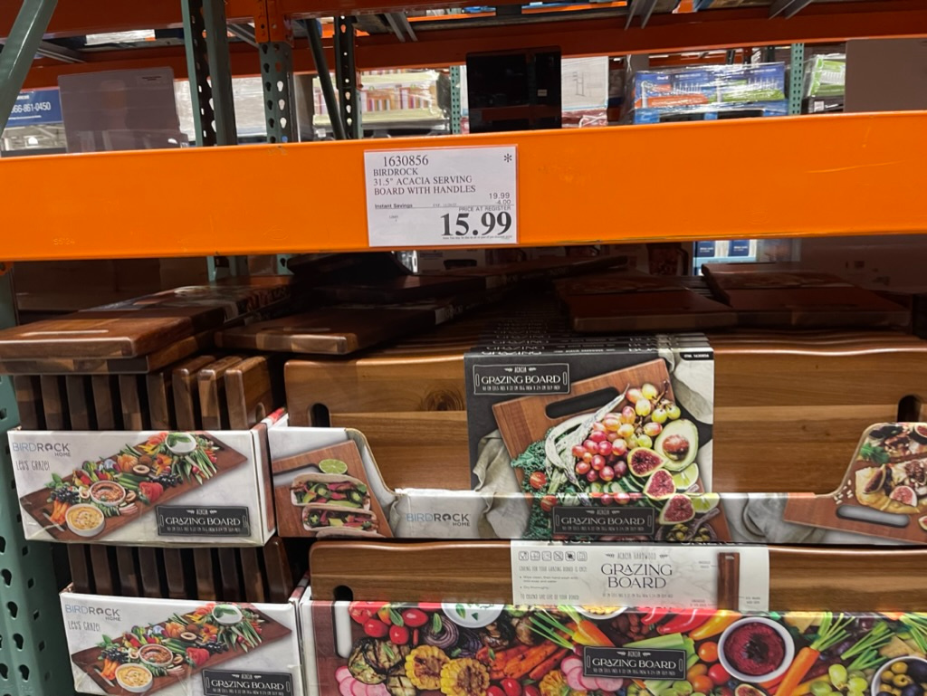 a display of grazing boards on sale at costco