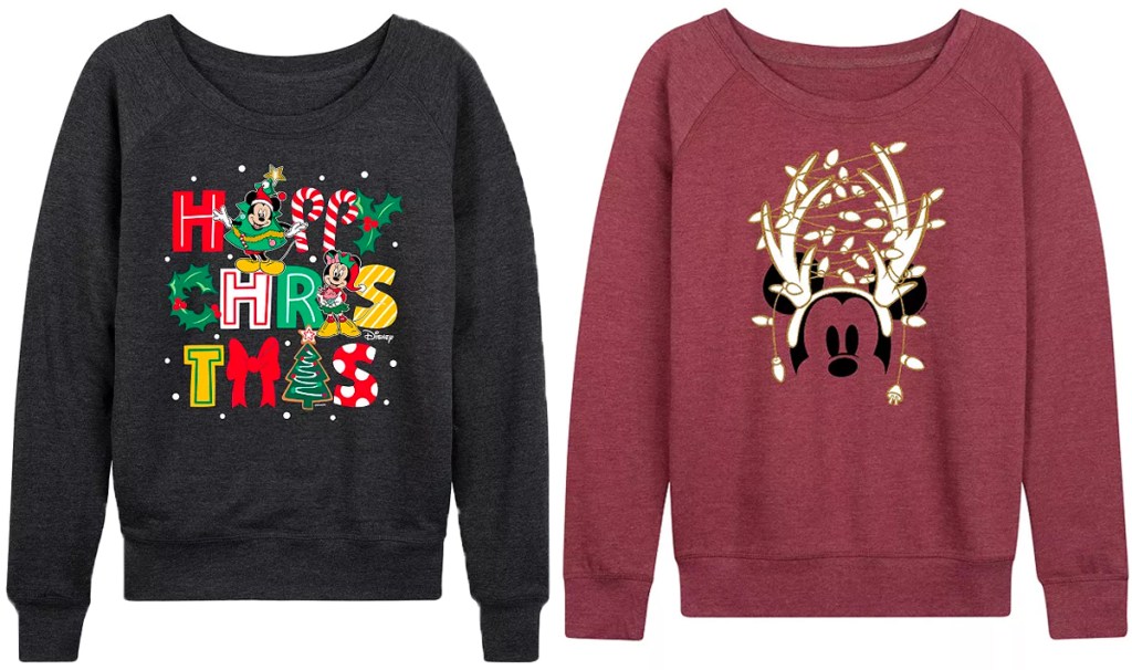 gray and maroon disney christmas sweaters