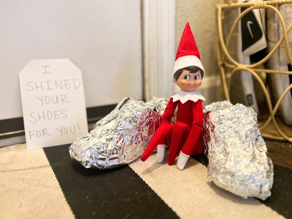 elf wrapped shoes in tin foil