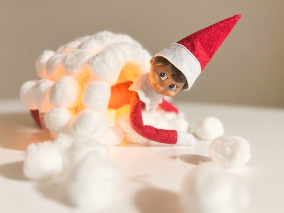 elf in cotton ball igloo