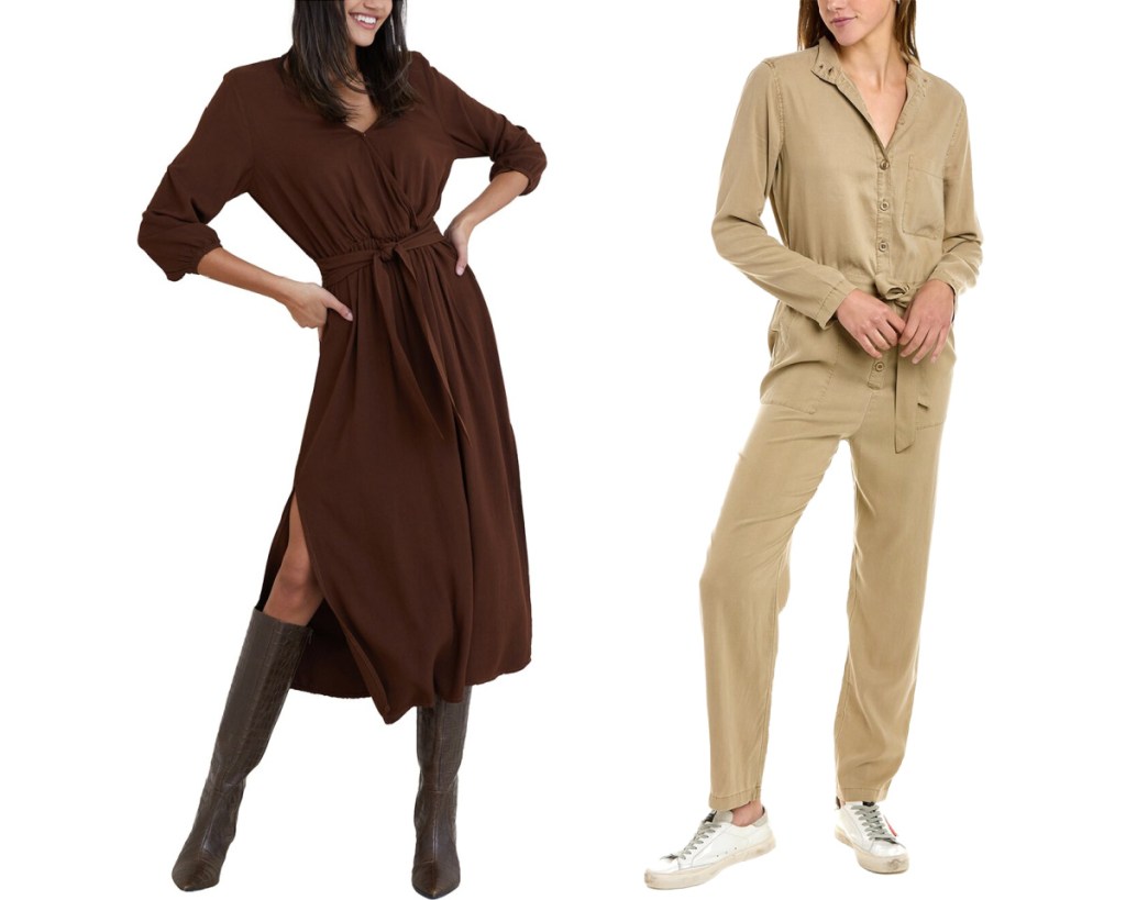 brown dress and jumpsuit