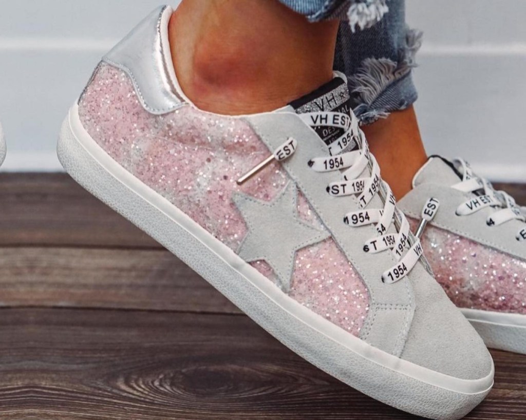 pink glitter star sneakers