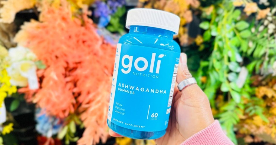 Goli Ashwagandha Gummies 60-Count Bottle in hand