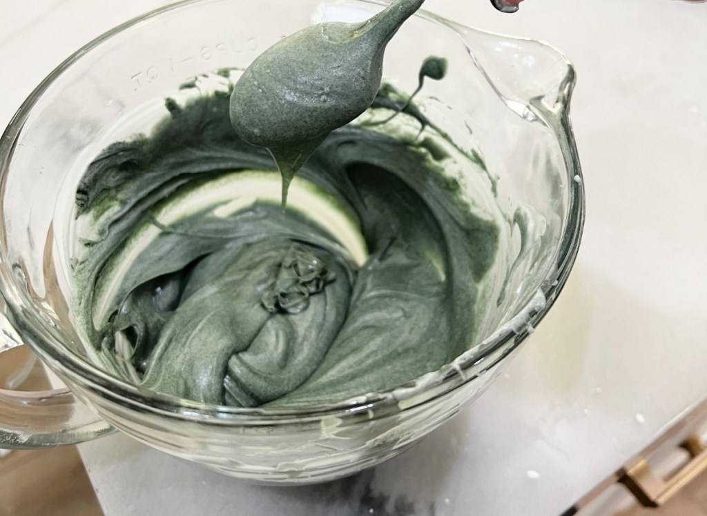 green white chocolate in a mixing bowl