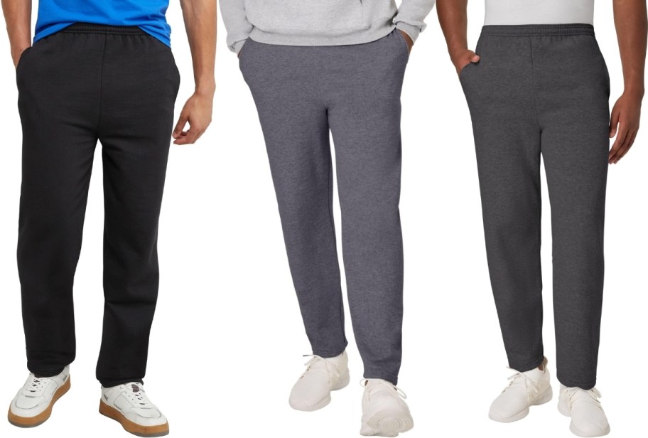 3 men wearing hanes sweat pants