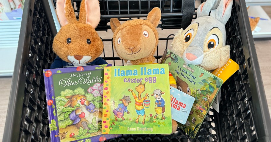 peter rabbit, llama llama and thumper plush with books in kohls cart