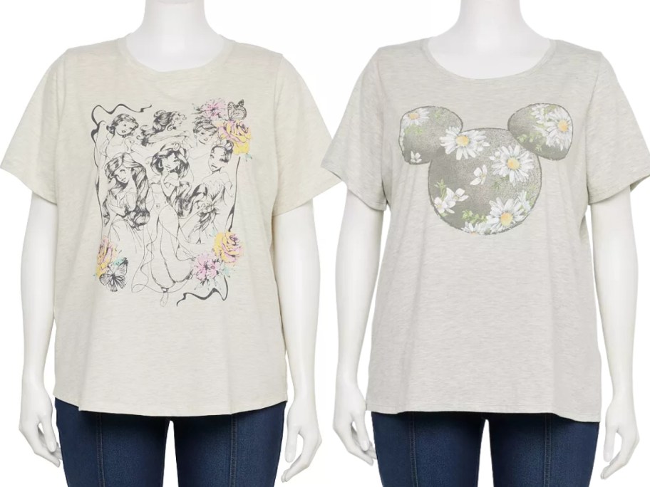 women's plus size Disney tees - Disney Princesses and Mickey Mouse head with flowers