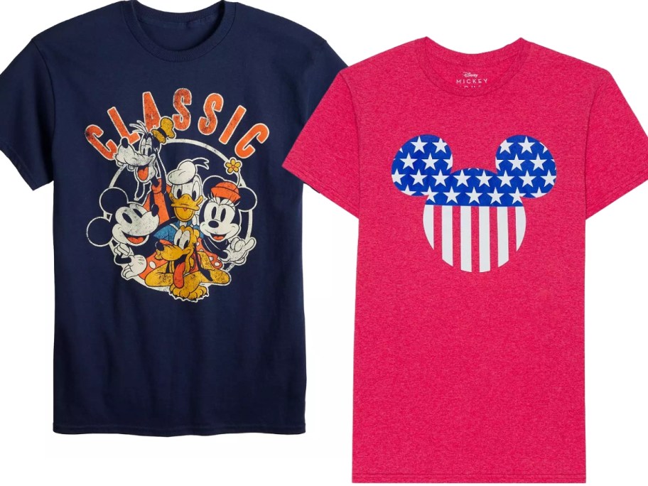 men's Disney tees- black with Mickey & friends and red with American flag Mickey head