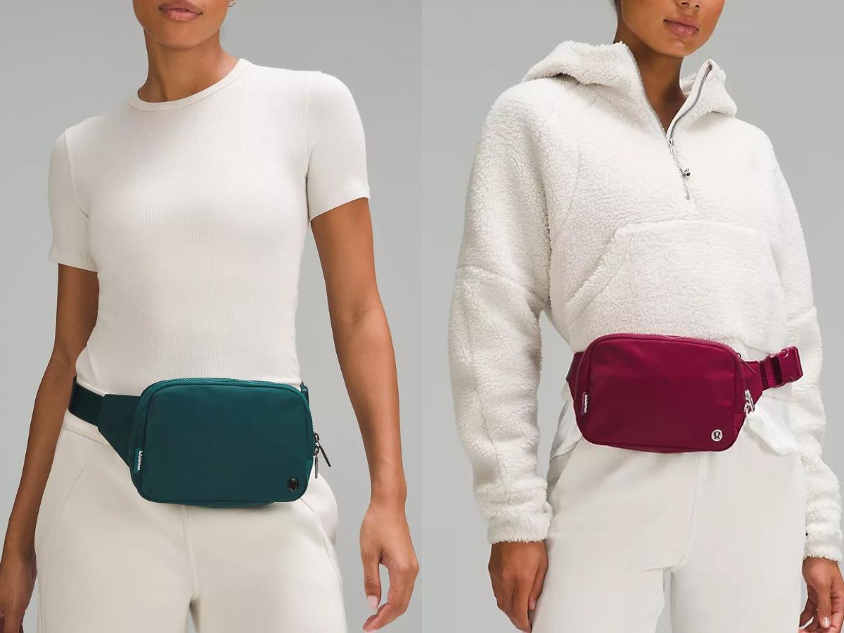 2 women wearing lululemon 2L belt bags