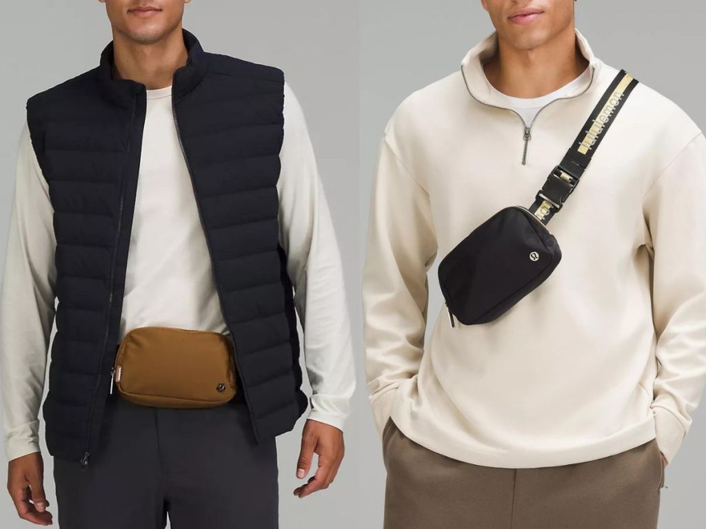 two men wearing lululemon belt bags