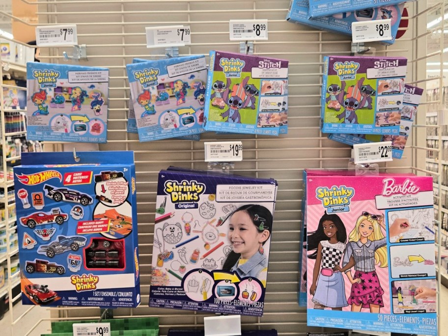Shrinky Dink Sets on an endcap of an aisle at a store