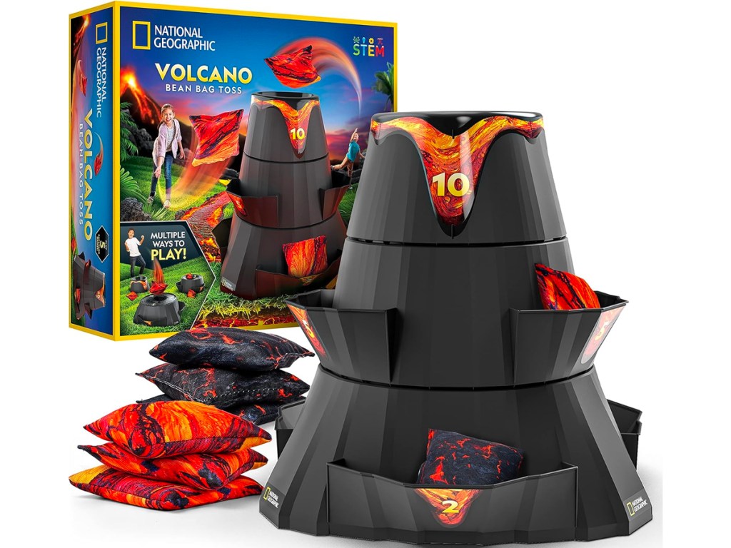 national geographic box with volcano and bean bags 