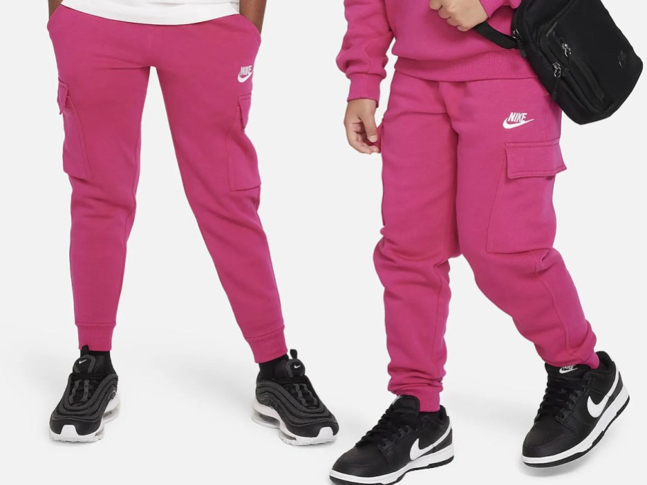two kids wearing pink nike cargo pants