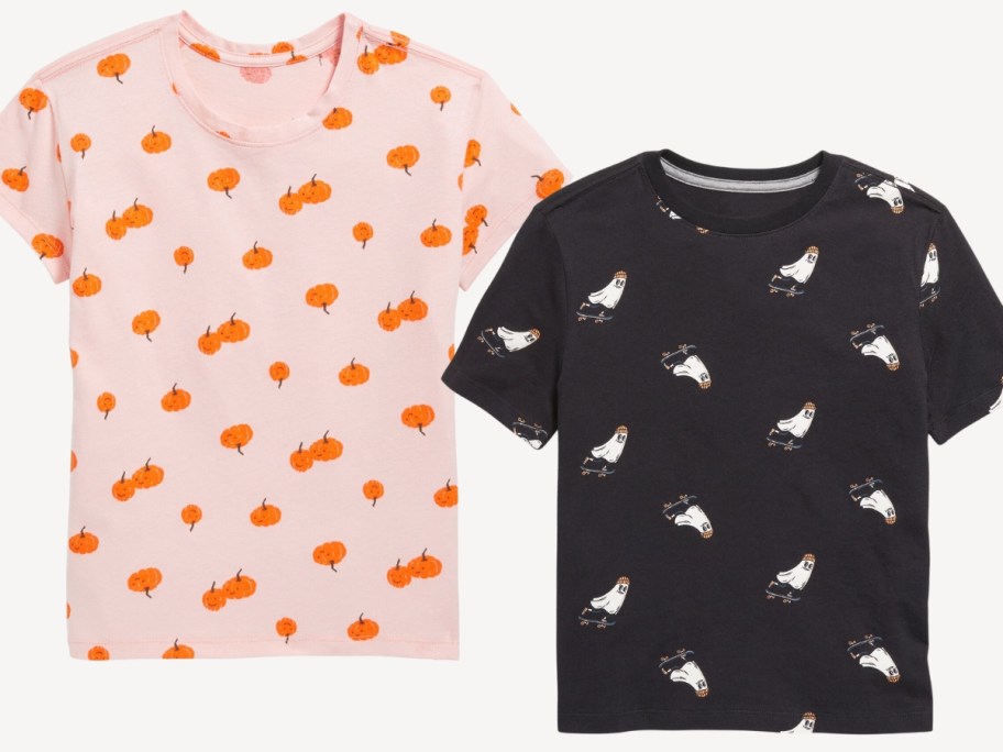 kid's Halloween tshirts 1 pink with pumpkins, 1 black with ghosts