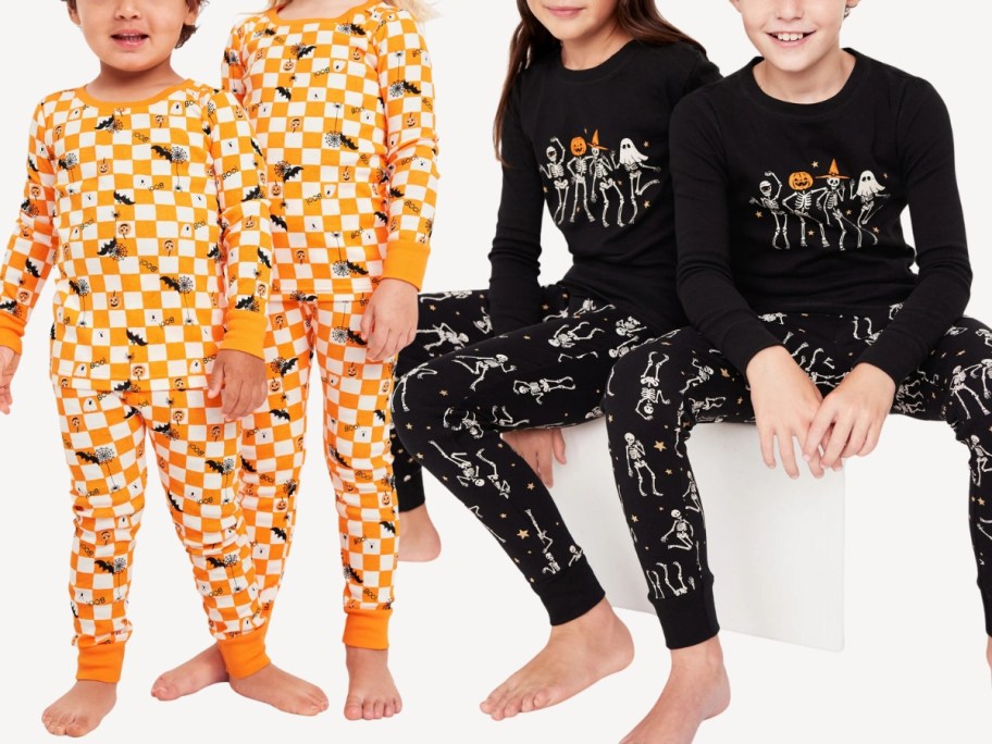 toddlers and kids wearing Old Navy Halloween print pajamas