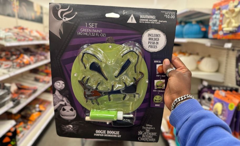 an oogie boogie no carve pumpkin decorating kit