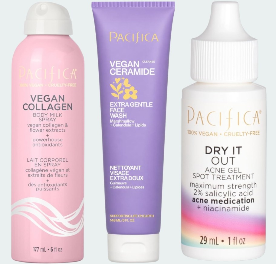 spray lotion bottle, facial cleanser, and acne treatment