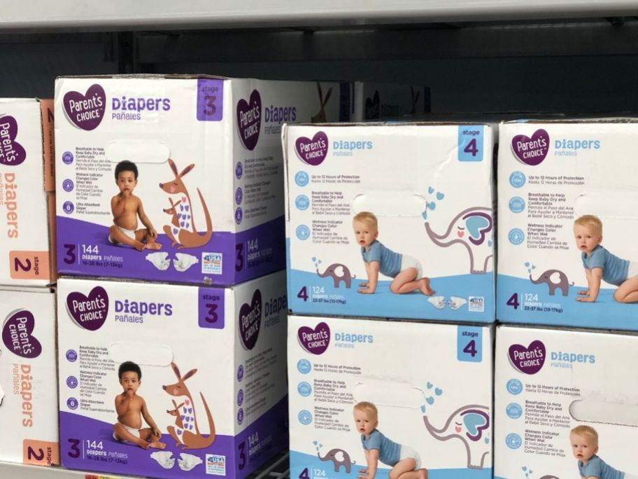 parent's choice diapers on shelf 
