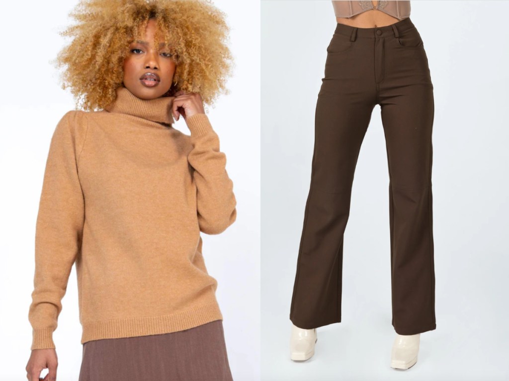 brown sweater and pants