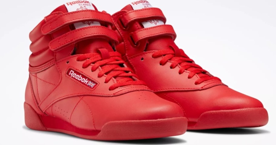 solid red high top kid's Reebok shoes