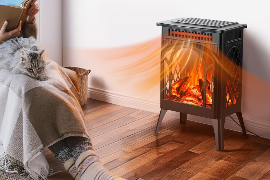 single door electric fireplace heater