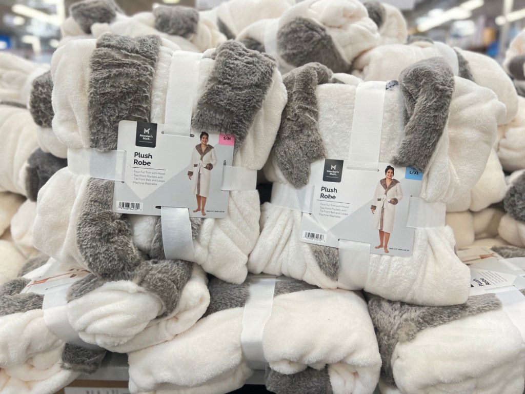 members mark plush robes on display in a sams club store