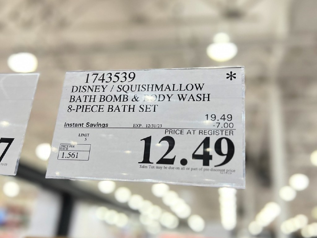 squishmallow bath set sale sign at costco