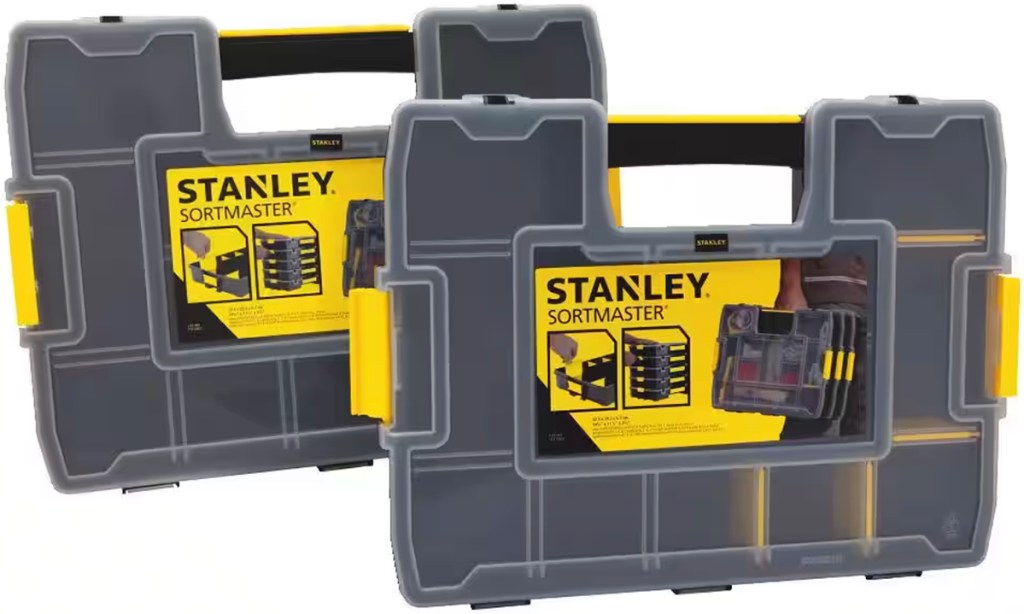 two black and yellow stanley organizers