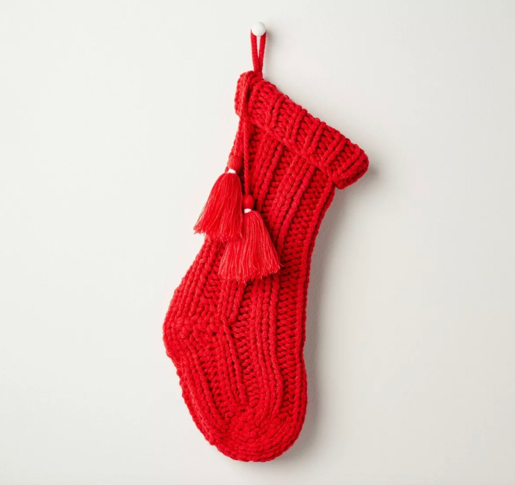 red Chunky Rib Knit Christmas Stocking stock photo