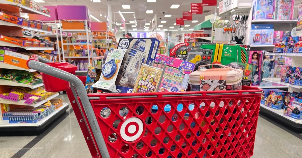 Target shopping cart full of toys