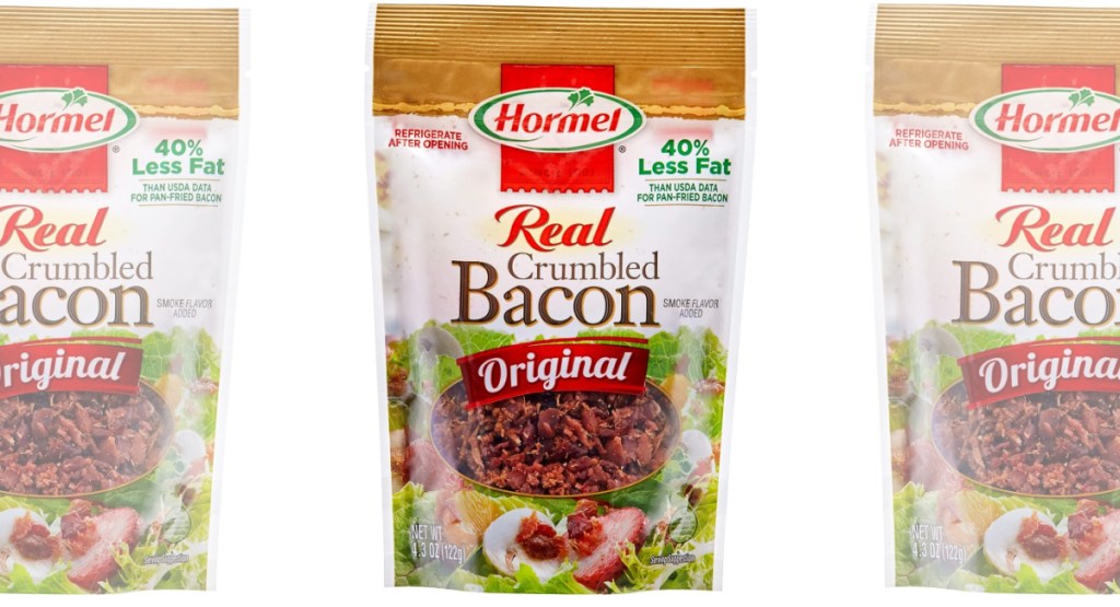 three stock images of Hormel Real Bacon Crumble Topping, 4.3 Oz Pouches