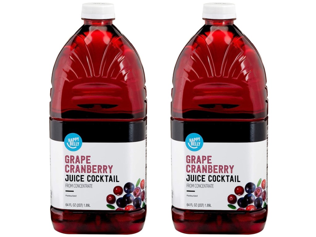 two stock image of Happy Belly Grape Cranberry Juice Cocktail 64oz Bottle