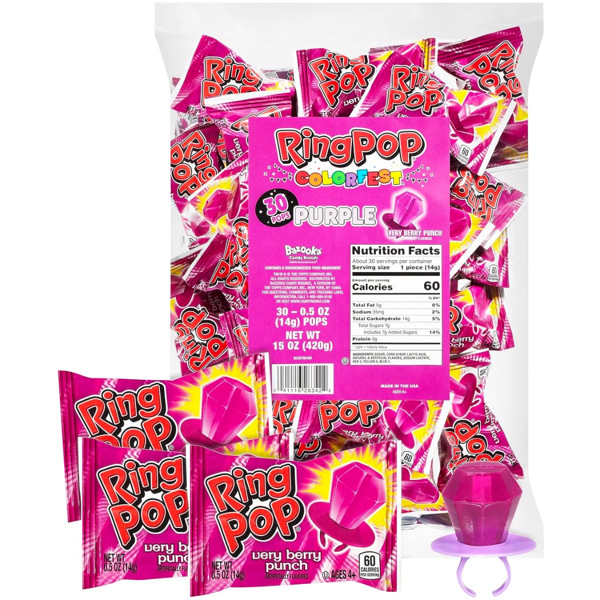 Purple berry punch ring pop 30 count bag stock image