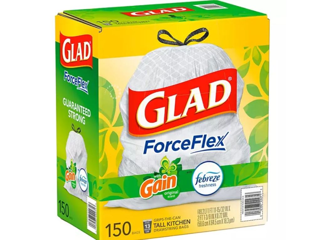 Glad ForceFlex Tall Kitchen Trash Bags, Gain Original Scent with Febreze Freshness (13 gal., 150 ct.)