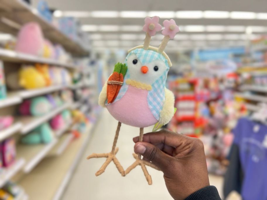 hand holding an Easter Fabric Bird with Bunny Ears Headband