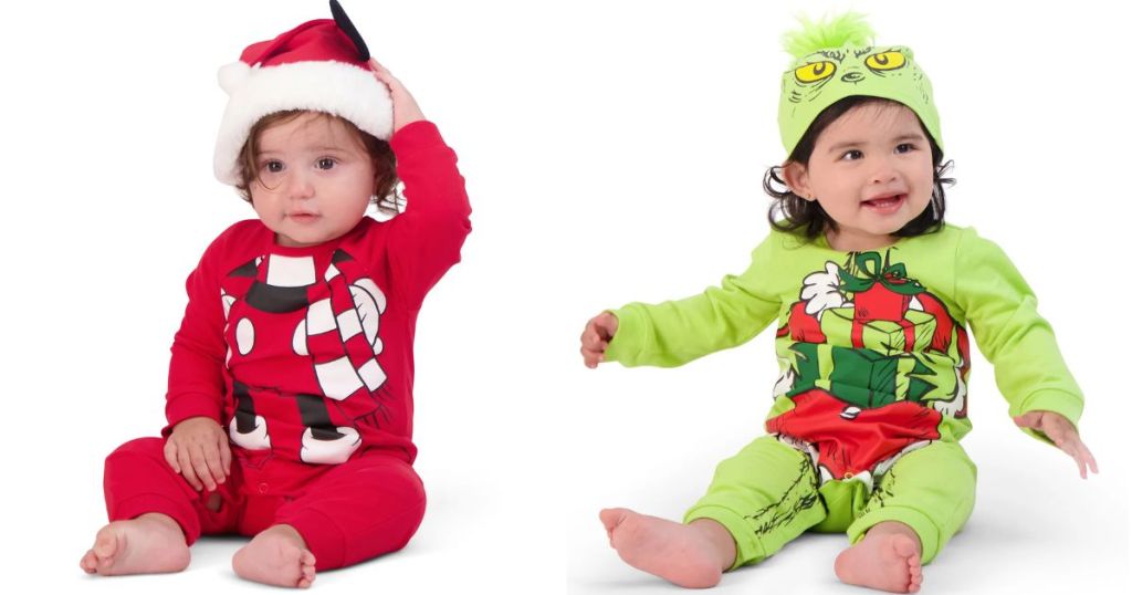 Mickey Mouse and The Grinch Christmas Baby Unisex Coveralls and Hat Set, 2-Piece 
