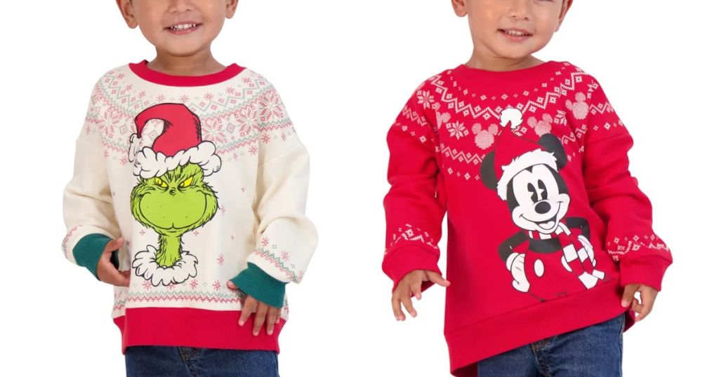 The Grinch and Mickey Mouse Christmas Toddler Unisex Fleece Sweatshirt with Long Sleeves 