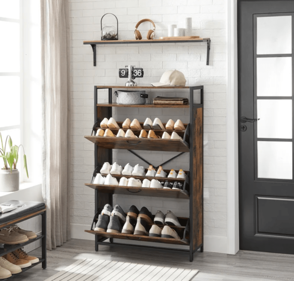 A shoe cabinet from 17 stories that holds 24 pairs of shoes and is on sale during the Wayfair Cyber Monday deal event
