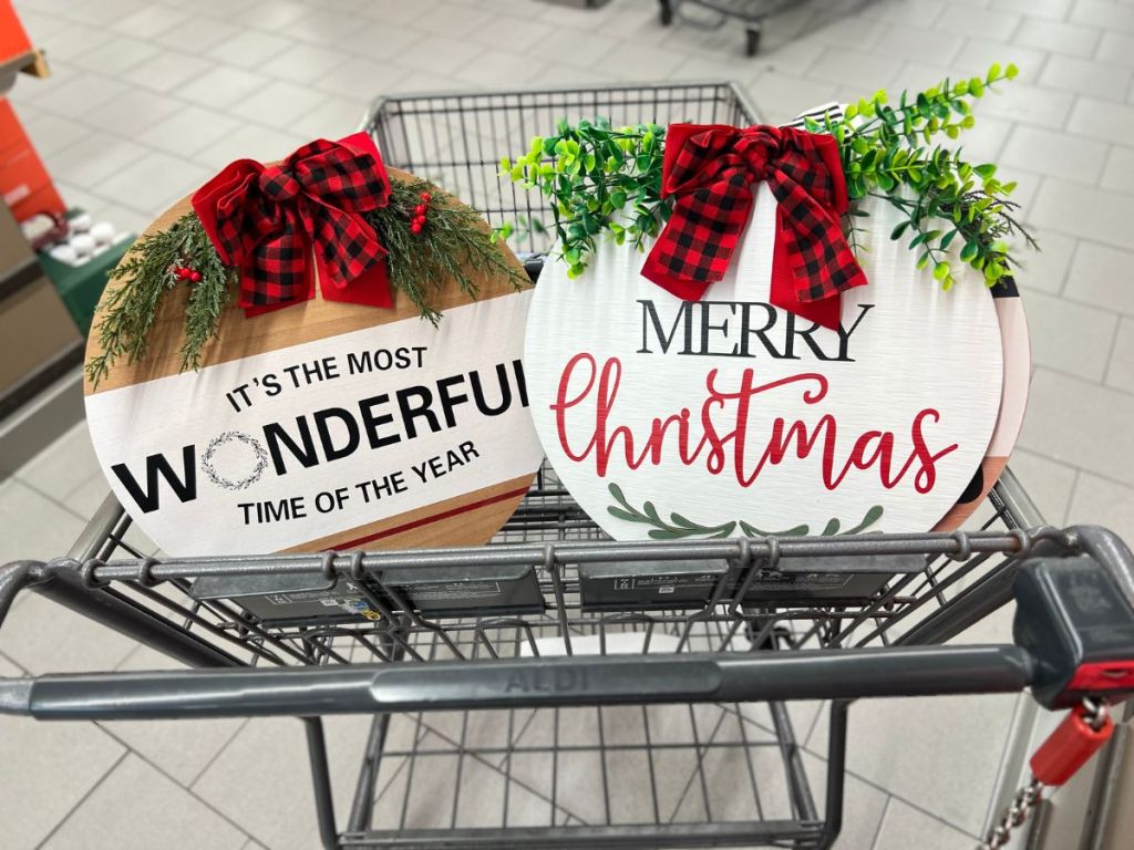 Christmas / Holiday Round Wooden Wall or Door Signs at Aldi