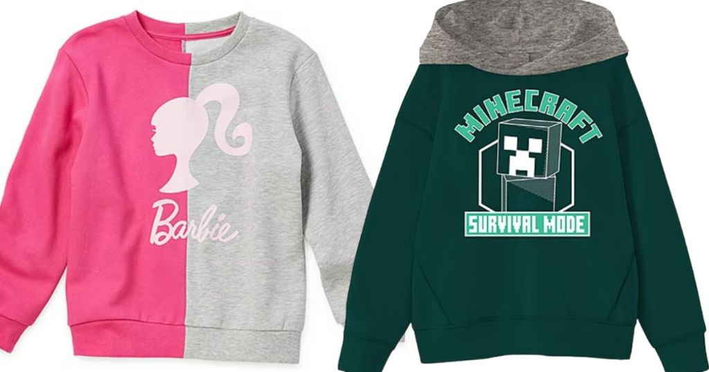 JCPenney Little & Big Kids Graphic Character Hoodies & Sweatshirts - Barbie and Minecraft 