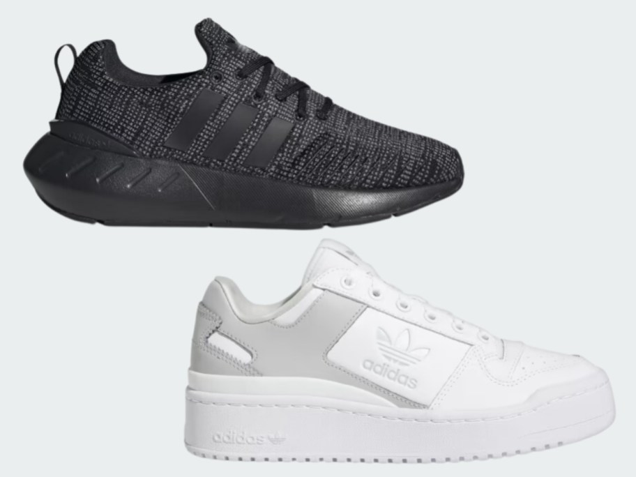 adidas kid's shoes, 1 black heathered color and one white forum style
