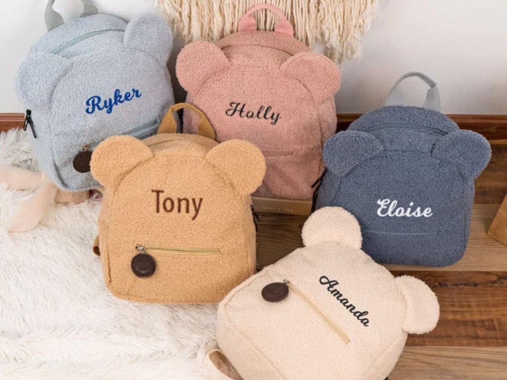 kid's teddy bear backpacks with names embroidered on them