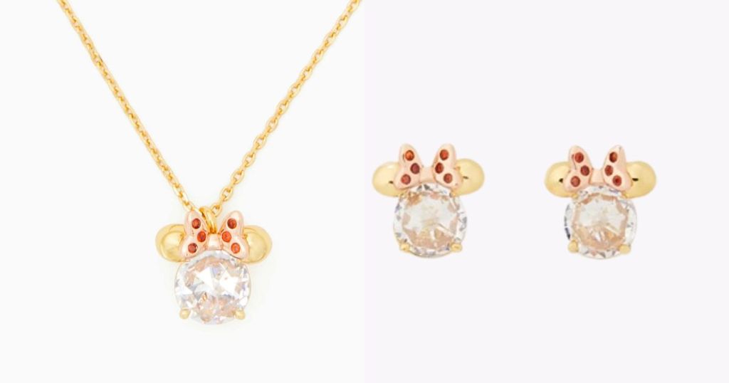 Kate Spade gold and clear stone Disney Minnie Mouse Necklace and Earring Studs